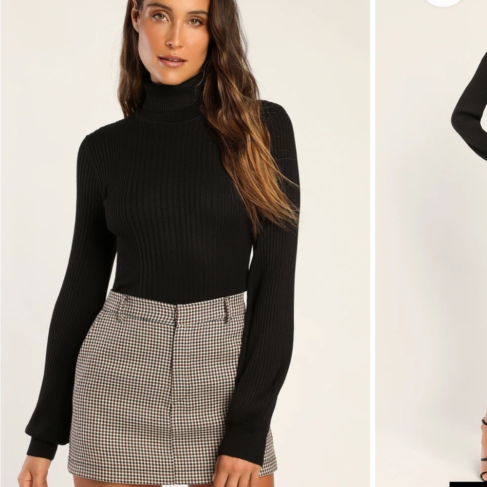Black LuLus Puff Sleeve Turtleneck